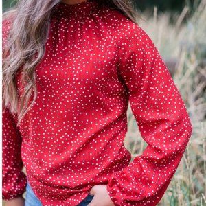 Tie Back Red Longsleeve Polka Dot Top - Small